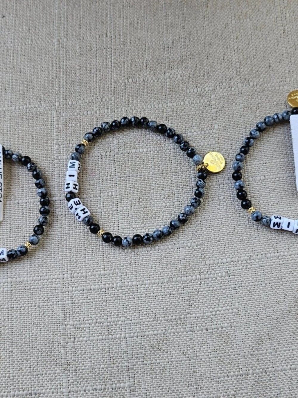 Little Words Project Bracelet Black Beands HE HIM Wrist Band Stretched Lot of 3 - Picture 4 of 12